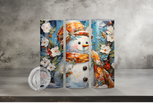 Snowman with White Flowers