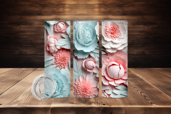 Blue and Coral 3D Flowers