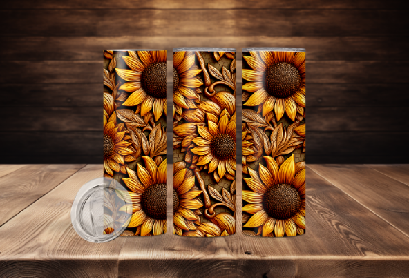 3D Sunflowers on Woodgrain