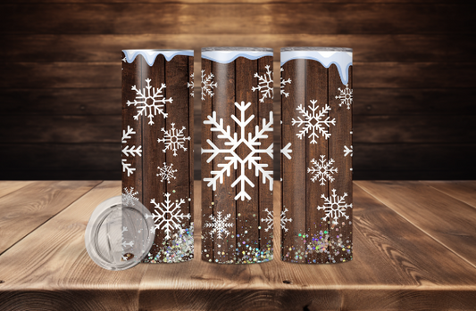 Snowflakes with Woodgrain Background