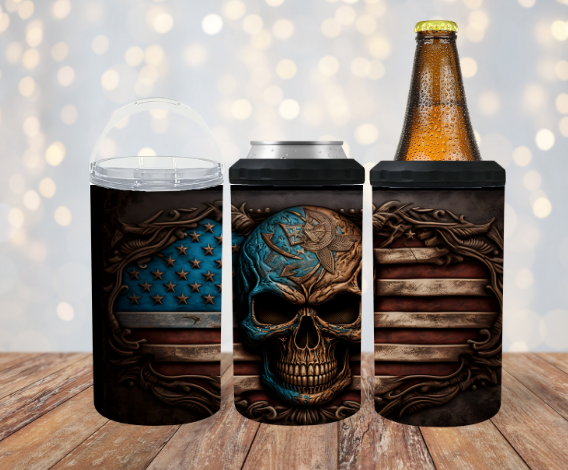 Skull American Flag 4 in 1 Koozie