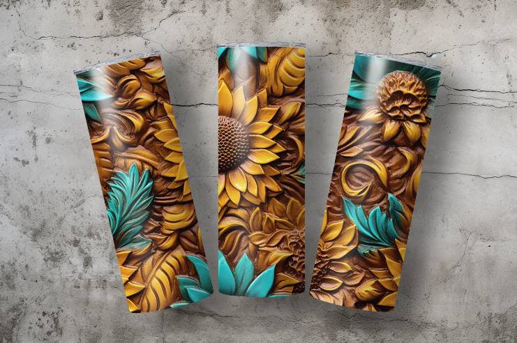 Woodgrain Sunflowers with Turquoise